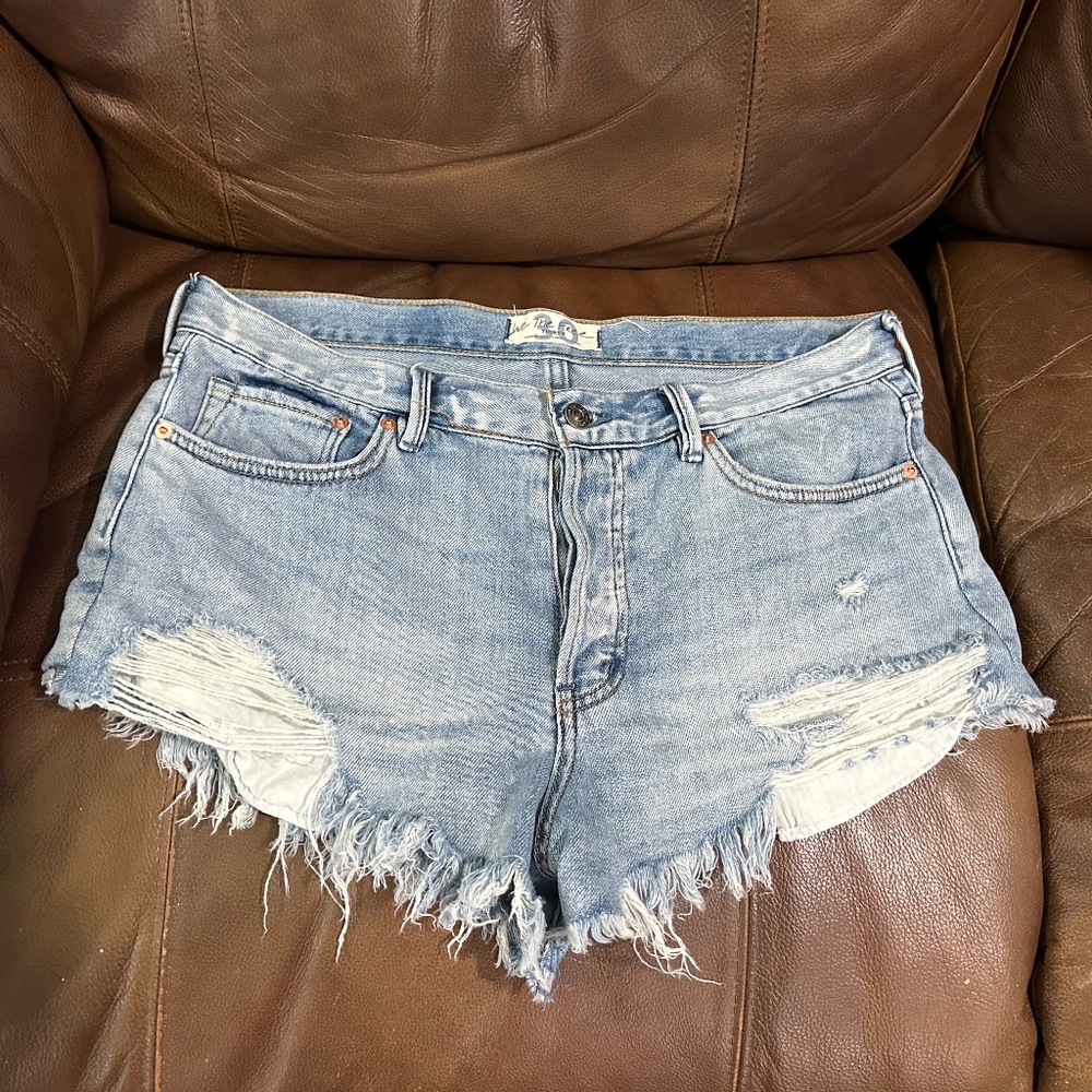 We The Free Light Blue Distressed Denim Jean Shorts